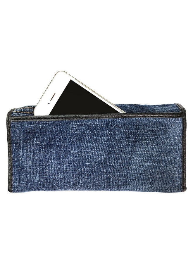 Bijoux De Ja Upcycling Blue Denim Trifold Large Capacity Long Wallet Wristlet Purse Clutch For Women (Dark) - Image 4