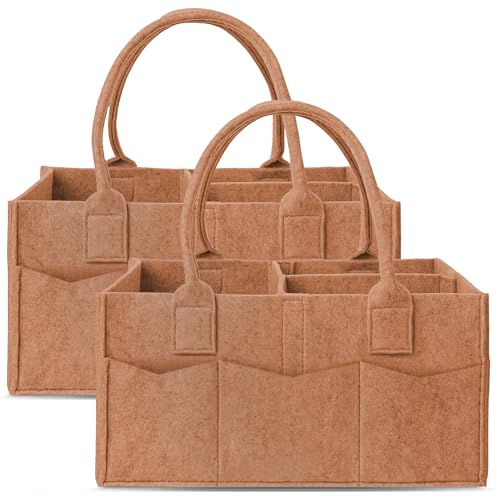 Cute Castle 2 Pack Diaper Caddy Organizer Portable Baby Caddy Organizer with Handle Nursery Storage Bin and Car Organizer for Girls Boys Baby Gift Basket Caramel - Image 1