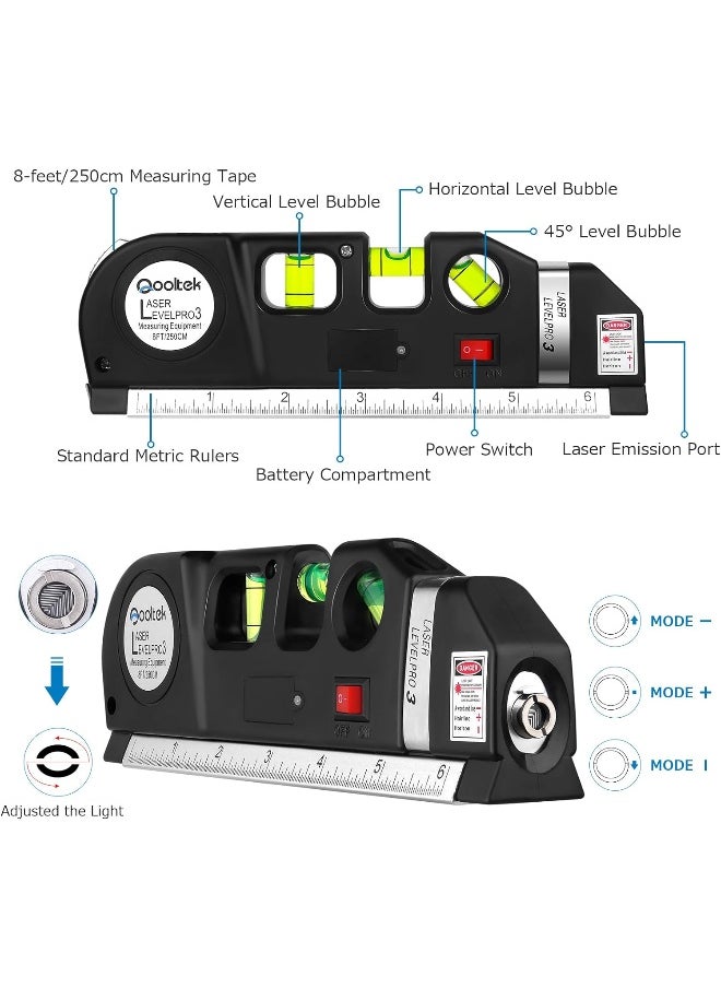 Generic Qooltek Multipurpose Laser Level Laser Measure Line 8Ft+ Measure Tape Ruler Adjusted Standard And Metric Rulers  - Image 3