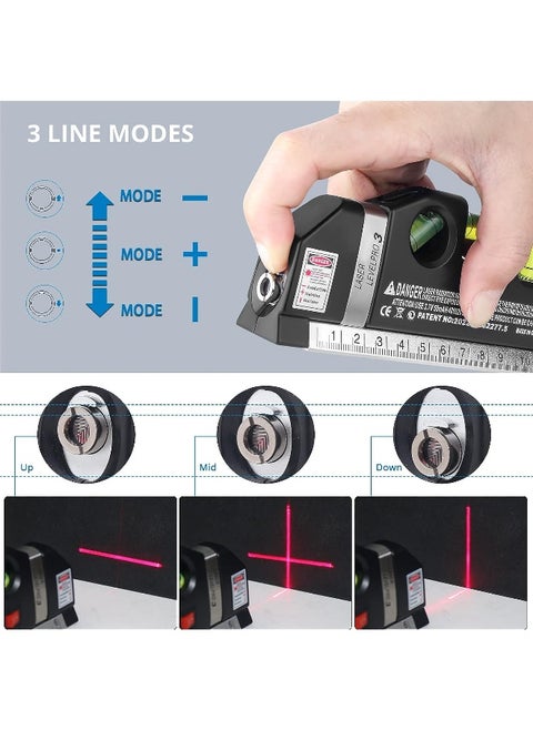 Qooltek Multipurpose Laser Level Laser Measure Line 8Ft+ Measure Tape Ruler Adjusted Standard And Metric Rulers