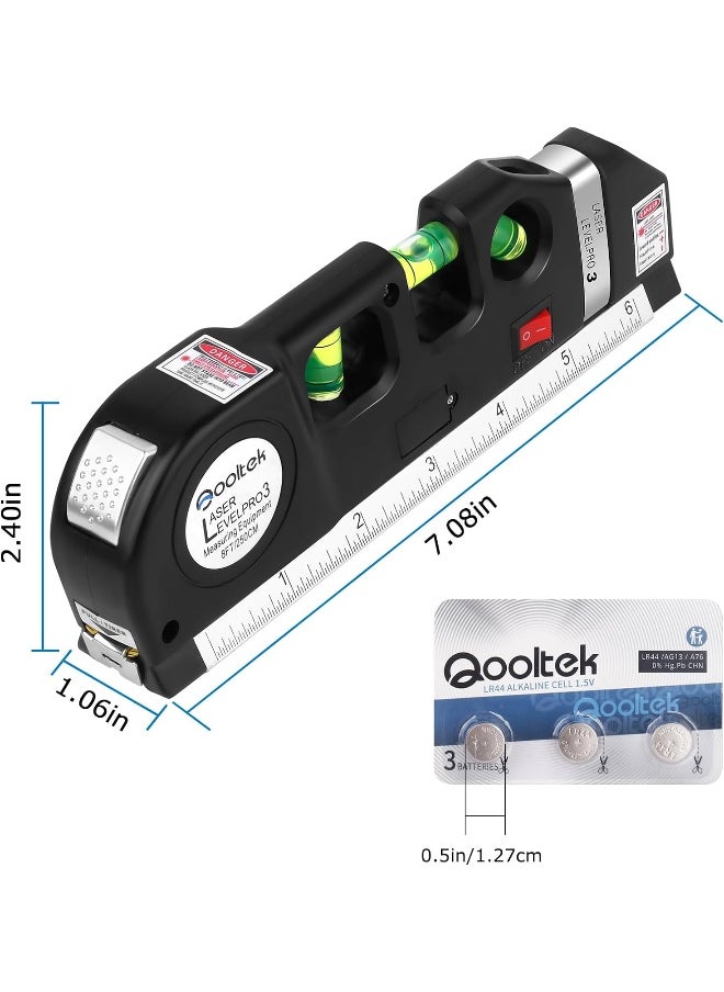 Generic - Qooltek Multipurpose Laser Level Laser Measure Line 8Ft+ Measure Tape Ruler Adjusted Standard And Metric Rulers - Image 1