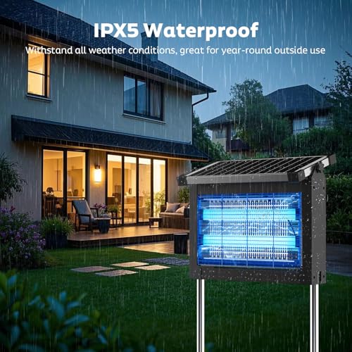 OnBeam Solar Bug Zapper Outdoor, Mosquito Zapper Waterproof Electric Fly Zapper Rechargeable Mosquito Killer Lamp with 10W Solar Panel, 4500V Cordless Fly Trap for Backyard, Patio, Garden, RV, Camping - Image 5