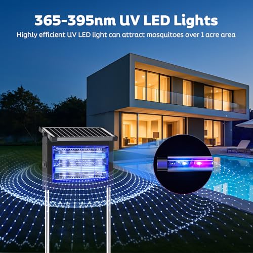 OnBeam Solar Bug Zapper Outdoor, Mosquito Zapper Waterproof Electric Fly Zapper Rechargeable Mosquito Killer Lamp with 10W Solar Panel, 4500V Cordless Fly Trap for Backyard, Patio, Garden, RV, Camping - Image 3
