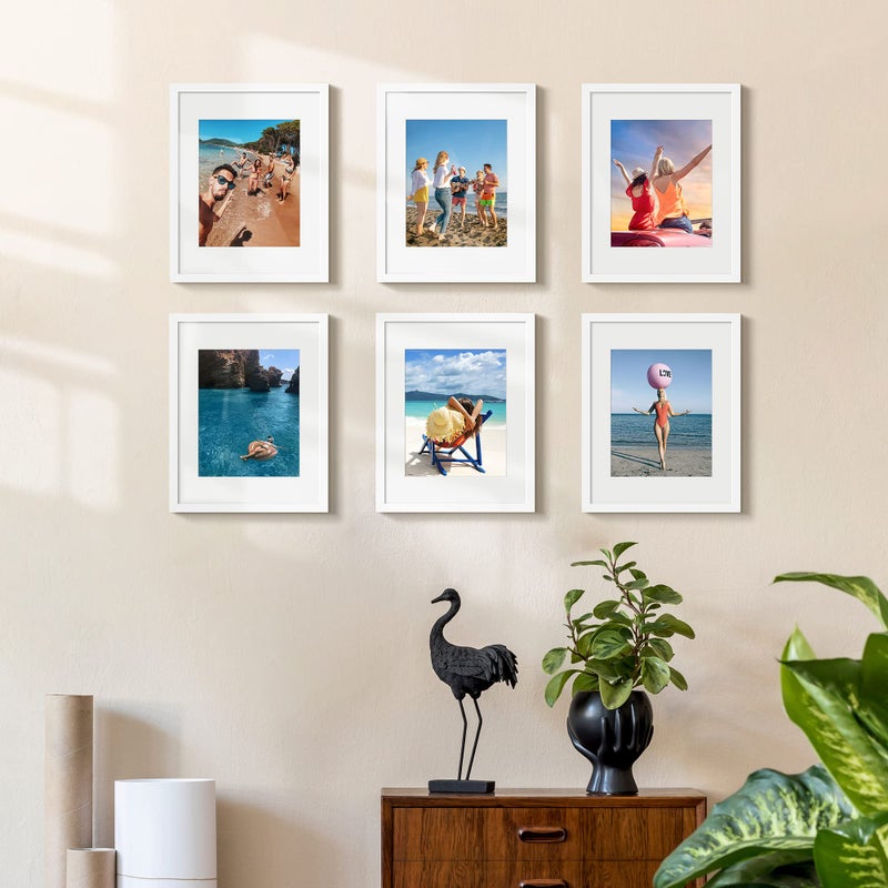 upsimples 11x14 Picture Frame Set of 5, Display Pictures 8x10 with Mat or 11x14 Without Mat, Wall Gallery Photo Frames, White - Image 2