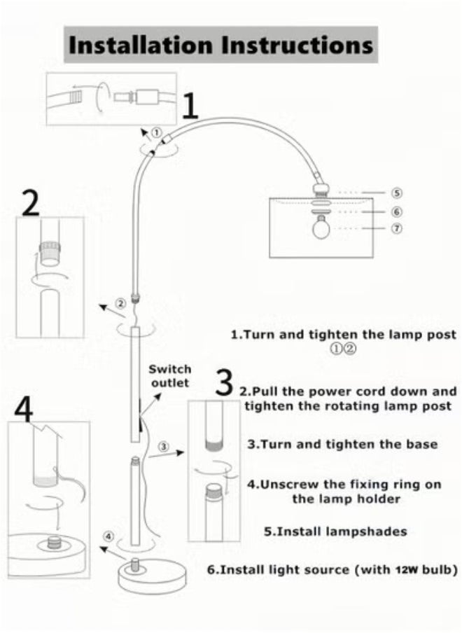 Floor Lamp With Led Bulb Metal 12W Warm Light 185x38cm