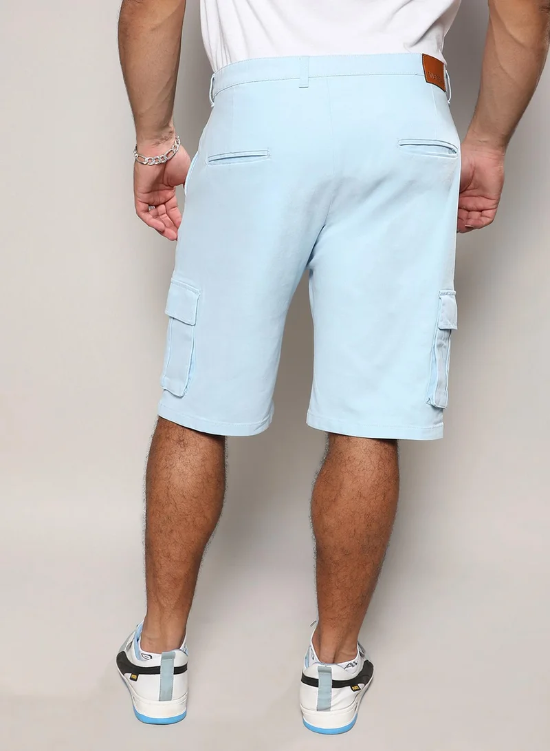 Instafab Plus Instafab Plus Men's Light Blue Cargo Shorts For Casual Wear | 6 Pockets | Plus Size Fit | Button Closure | Cotton Poly Cargo Shorts Crafted With Comfort Fit For Everyday Wear