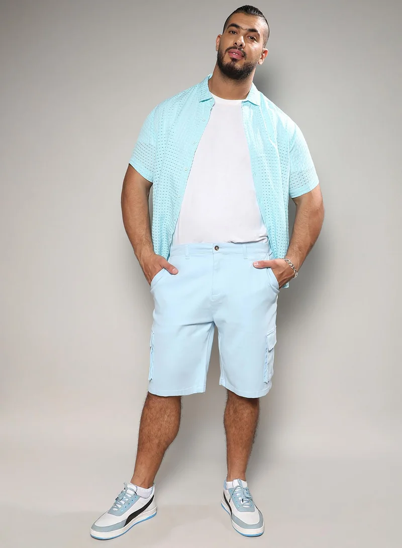 Instafab Plus Instafab Plus Men's Light Blue Cargo Shorts For Casual Wear | 6 Pockets | Plus Size Fit | Button Closure | Cotton Poly Cargo Shorts Crafted With Comfort Fit For Everyday Wear