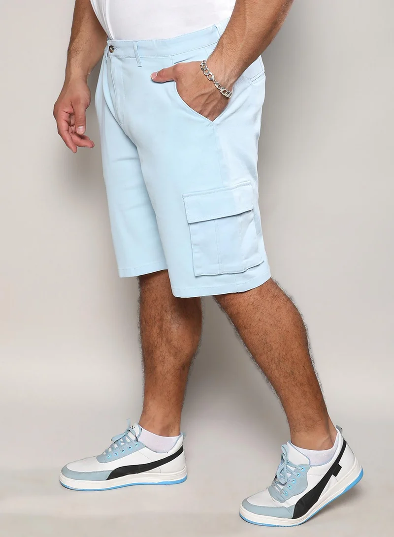 Instafab Plus Instafab Plus Men's Light Blue Cargo Shorts For Casual Wear | 6 Pockets | Plus Size Fit | Button Closure | Cotton Poly Cargo Shorts Crafted With Comfort Fit For Everyday Wear