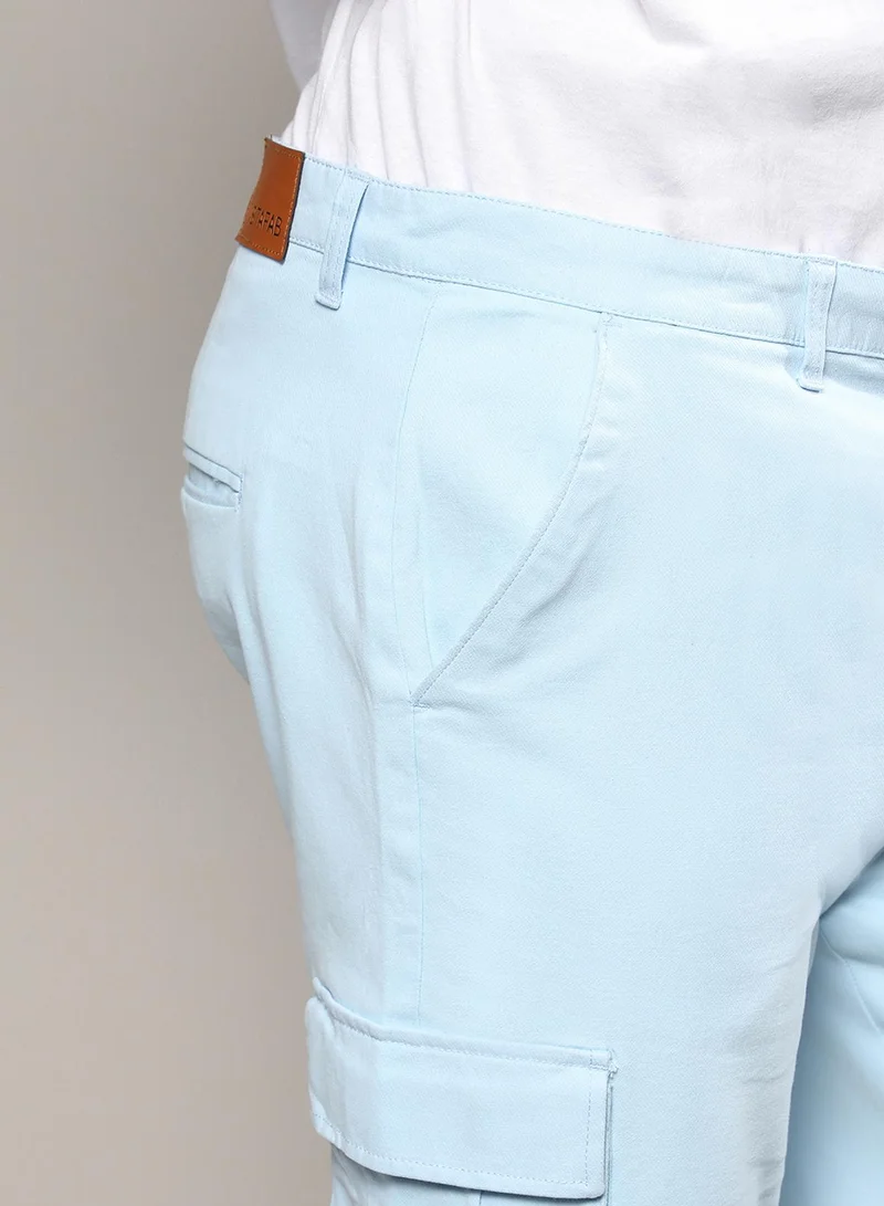 Instafab Plus Instafab Plus Men's Light Blue Cargo Shorts For Casual Wear | 6 Pockets | Plus Size Fit | Button Closure | Cotton Poly Cargo Shorts Crafted With Comfort Fit For Everyday Wear