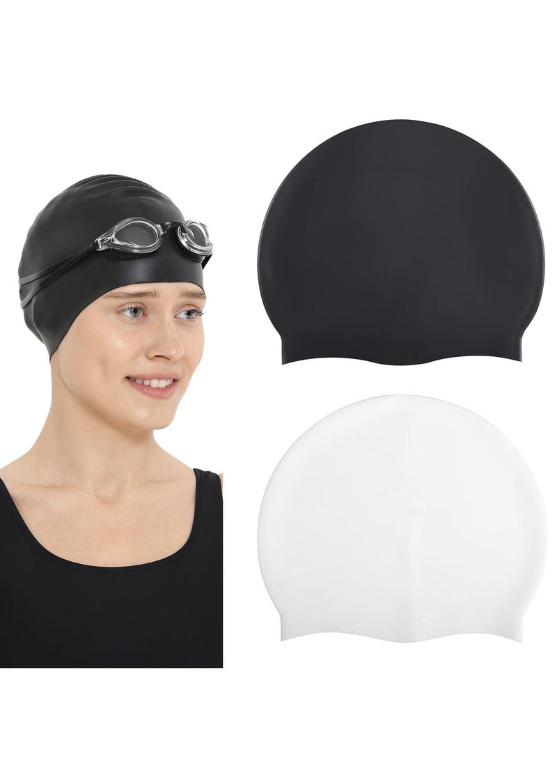 ZERIFAM Silicone Swim Cap,  2 Pcs Large Waterproof Silicone Swimming Cap for Men and Women, Pool Bathing Caps for Long and Short Hair,  Keep Hair Dry  - Image 1