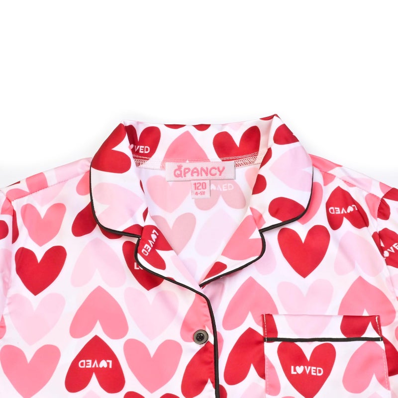 QPANCY Big Girls Boys Button Up Pajamas Set Summer Pjs Kids Valentine Day Love Heart Short Sleeve Sleepwear Size 12 13 - Image 4