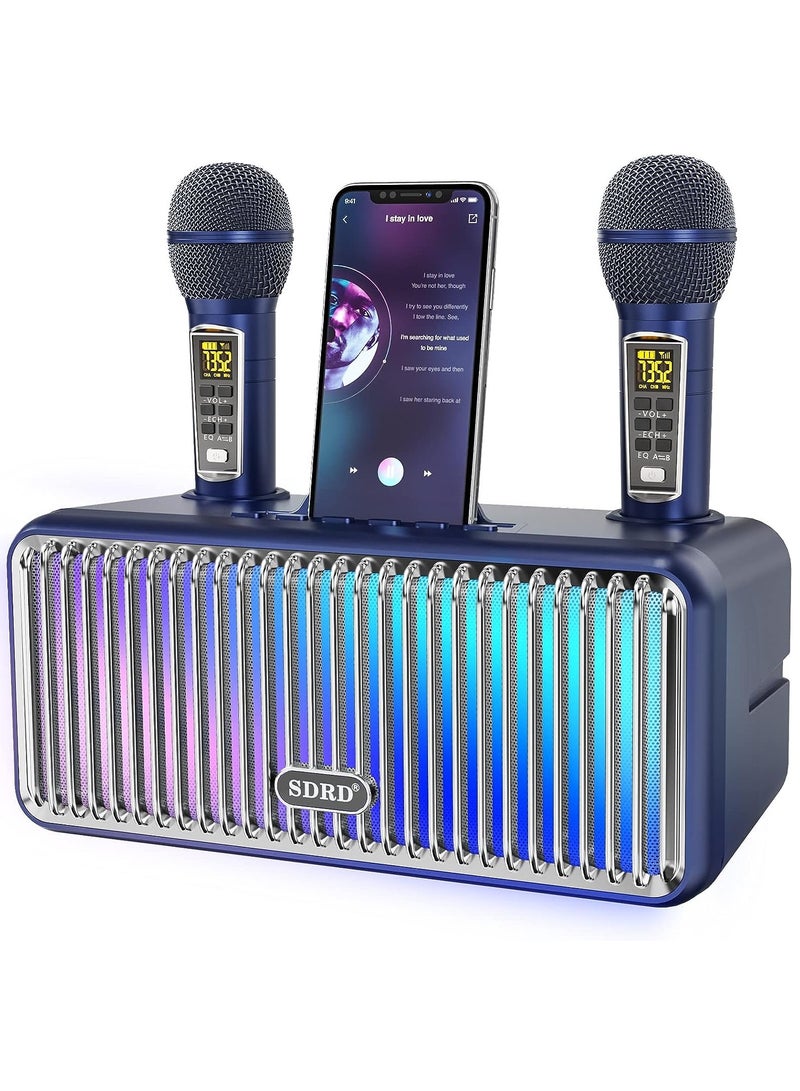 SDRD Karaoke Machine for Adults and Kids, Portable Bluetooth Speaker with 2 Microphones, UHF Wireless Karaoke PA Speaker System with Gradual Colorful LED Lights for Home Party, Blue - Image 1