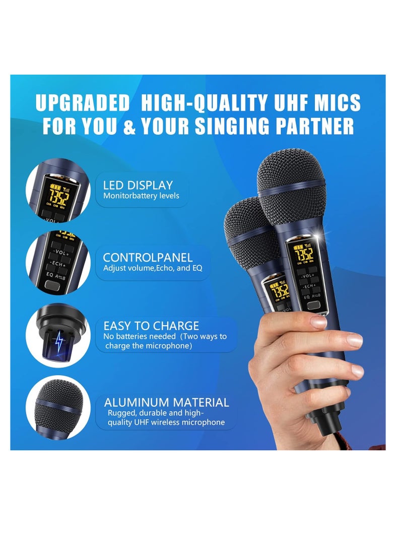 SDRD Karaoke Machine for Adults and Kids, Portable Bluetooth Speaker with 2 Microphones, UHF Wireless Karaoke PA Speaker System with Gradual Colorful LED Lights for Home Party, Blue - Image 4