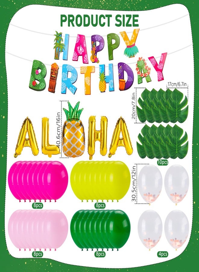 RANERVZ 54Pcs Luau Party Decorations Hawaiian Birthday Party Decorations Aloha Backdrop Gold Pink Green Foil Fringe Curtains Balloons for Summer Hawaiian Tropical Party Decorations - Image 2