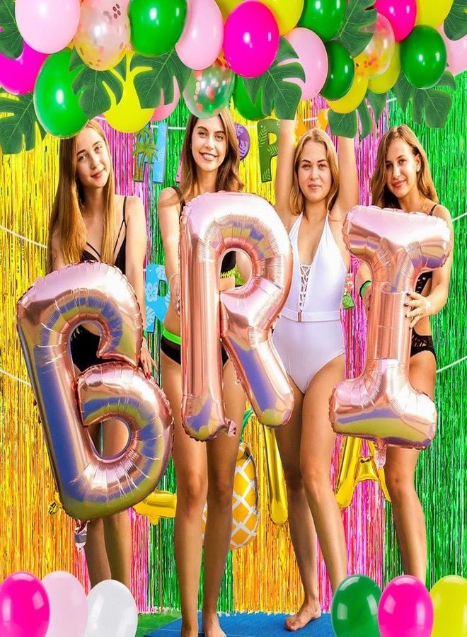 RANERVZ 54Pcs Luau Party Decorations Hawaiian Birthday Party Decorations Aloha Backdrop Gold Pink Green Foil Fringe Curtains Balloons for Summer Hawaiian Tropical Party Decorations - Image 4
