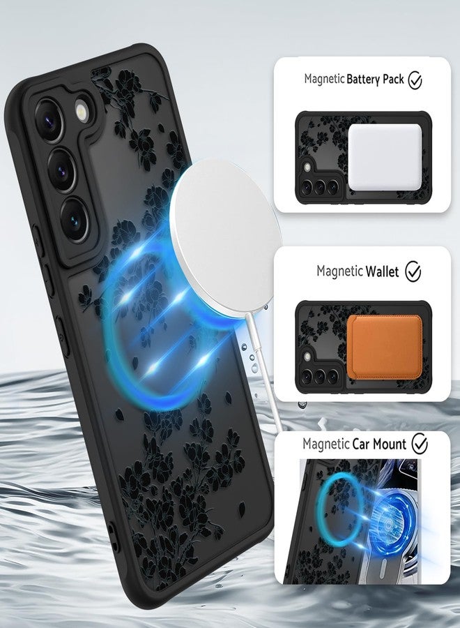 OOK Case Fit for Samsung Galaxy S22 Plus 6.7 Inch (Compatible with MagSafe) Black Floral Flowers Design Translucent Phone Cover Soft TPU + Hard PC Anti-Scratch Shockproof Magnetic Case for Women - Image 2