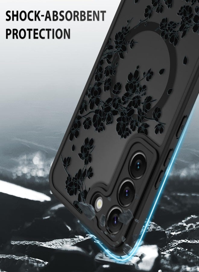 OOK Case Fit for Samsung Galaxy S22 Plus 6.7 Inch (Compatible with MagSafe) Black Floral Flowers Design Translucent Phone Cover Soft TPU + Hard PC Anti-Scratch Shockproof Magnetic Case for Women - Image 4