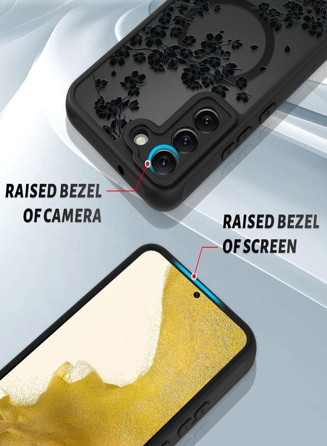 OOK Case Fit for Samsung Galaxy S22 Plus 6.7 Inch (Compatible with MagSafe) Black Floral Flowers Design Translucent Phone Cover Soft TPU + Hard PC Anti-Scratch Shockproof Magnetic Case for Women - Image 3