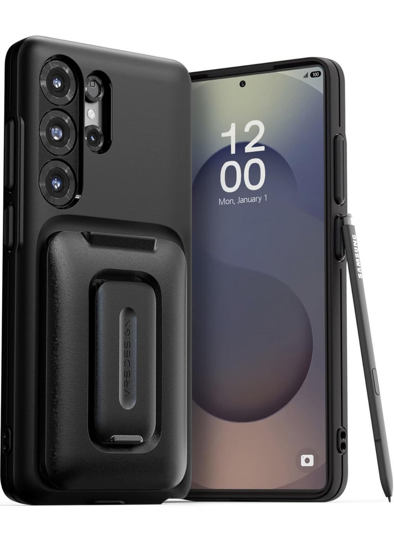 VRS Design D-Wallet Orb Samsung Galaxy S25 ULTRA Case Cover Wallet [3 Card] Credit Holder Slot [Semi Automatic] Built-in [Kickstand] - Black  - Image 1