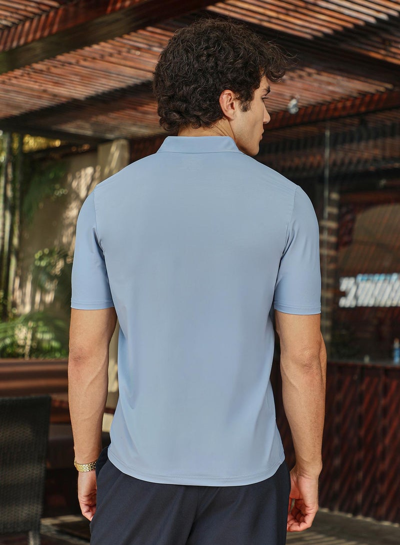 Campus Sutra Men's Powder Blue Seamless Solid Polo T-Shirt - Image 5