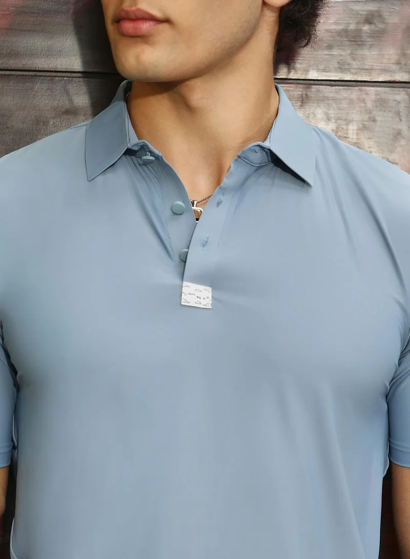 Campus Sutra Men's Powder Blue Seamless Solid Polo T-Shirt