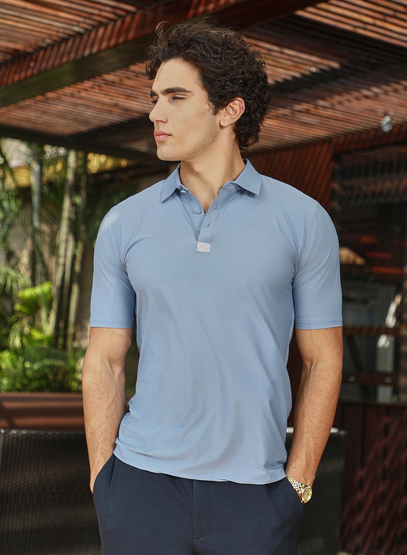 Campus Sutra Men's Powder Blue Seamless Solid Polo T-Shirt - Image 3