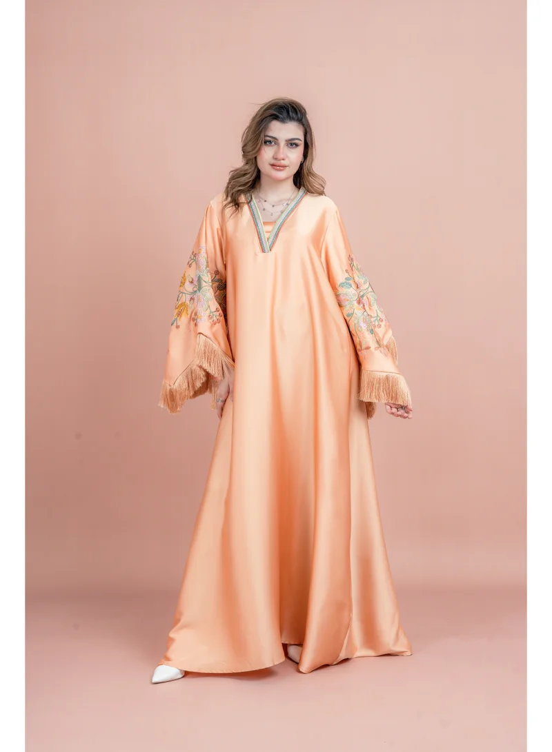 IKKXA Shimmer Detail Sleeves Embroidered Jalabiya IK1044 Orange