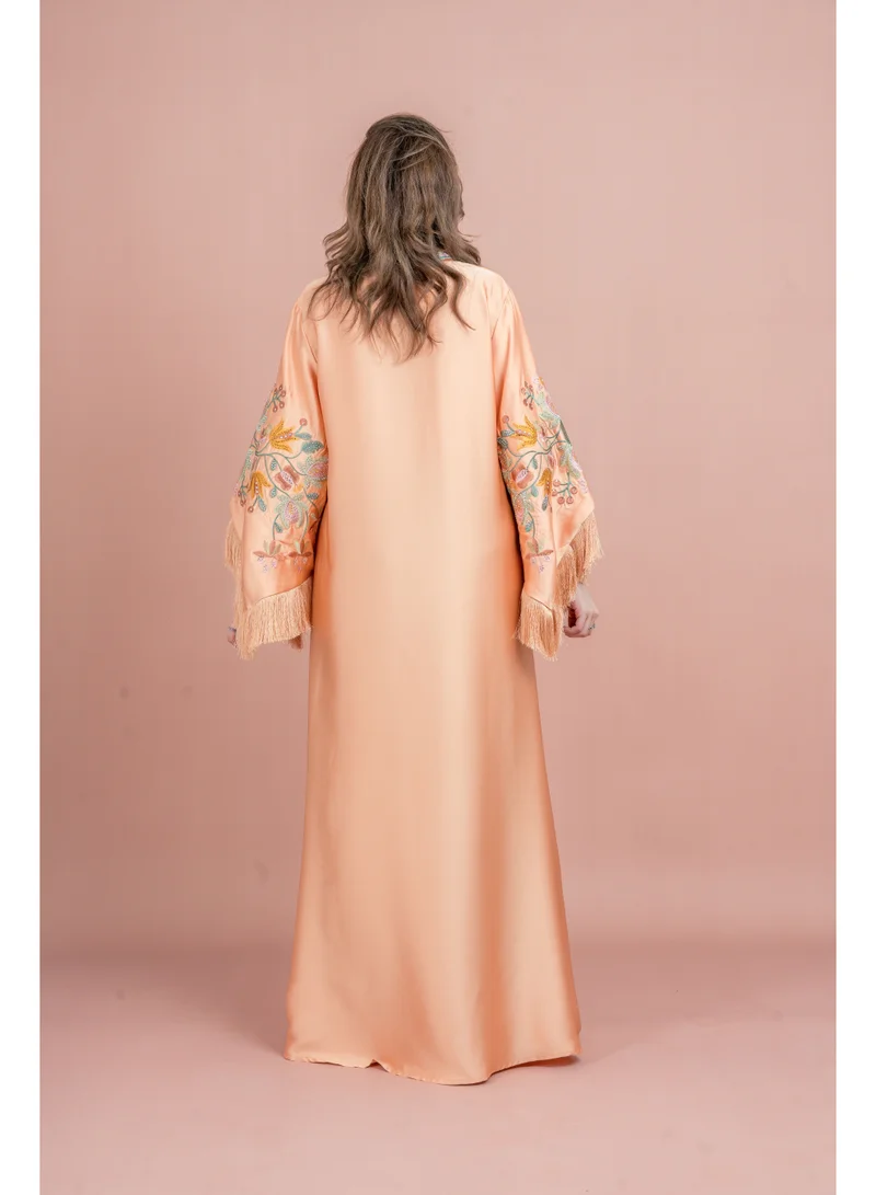IKKXA Shimmer Detail Sleeves Embroidered Jalabiya IK1044 Orange