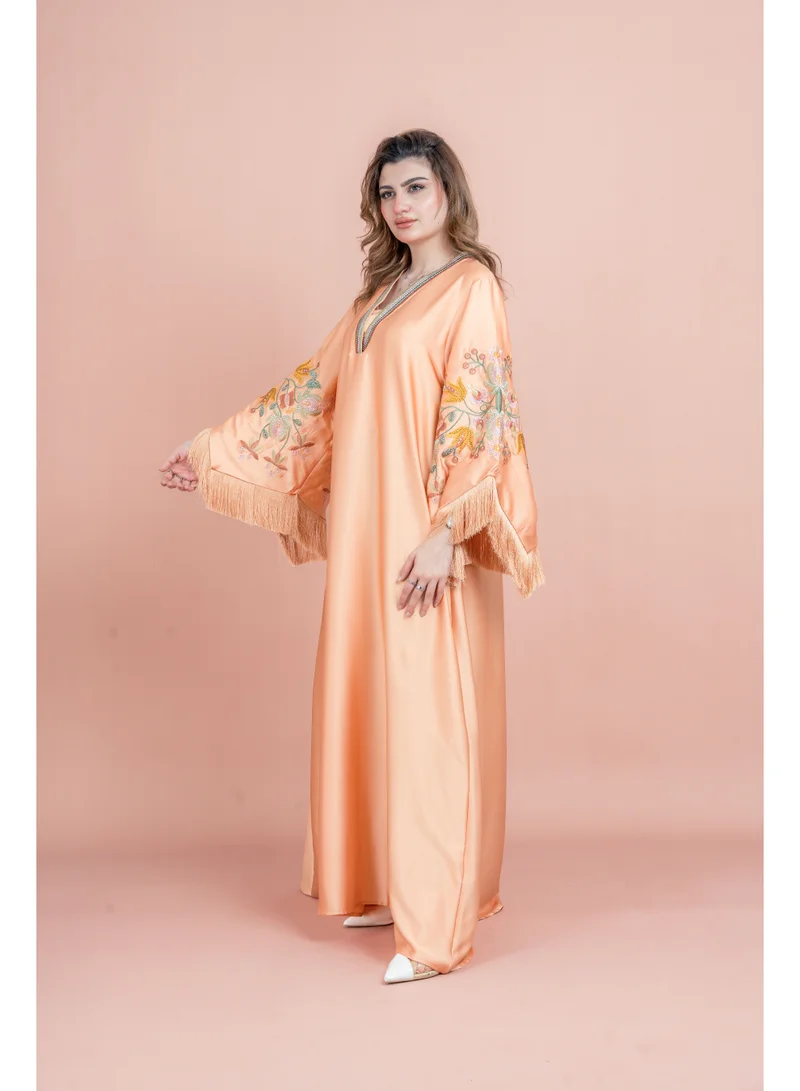 IKKXA Shimmer Detail Sleeves Embroidered Jalabiya IK1044 Orange