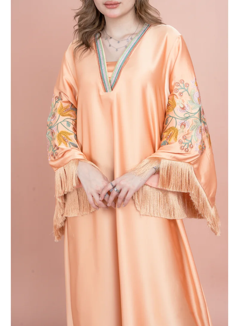 IKKXA Shimmer Detail Sleeves Embroidered Jalabiya IK1044 Orange