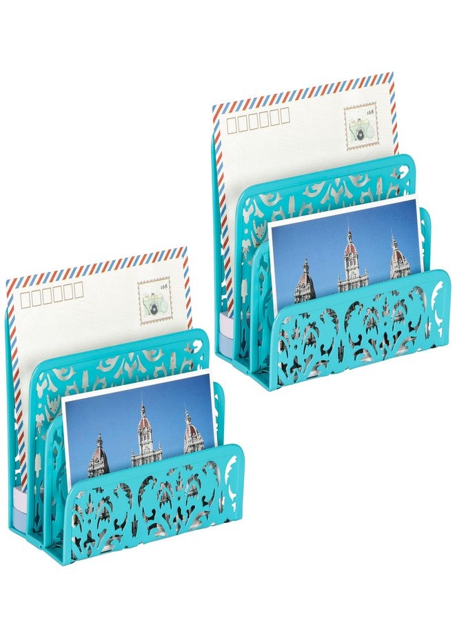 EasyPAG Mail Organizer Countertop 2pc Desk Mail Sorter for Envelope 3-Slot Vertical Letter Holder for Office, Home, School, Dark Teal - Image 2