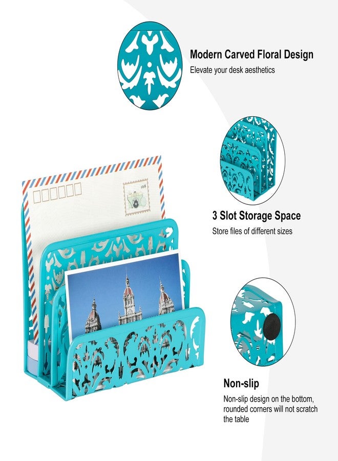 EasyPAG Mail Organizer Countertop 2pc Desk Mail Sorter for Envelope 3-Slot Vertical Letter Holder for Office, Home, School, Dark Teal - Image 4