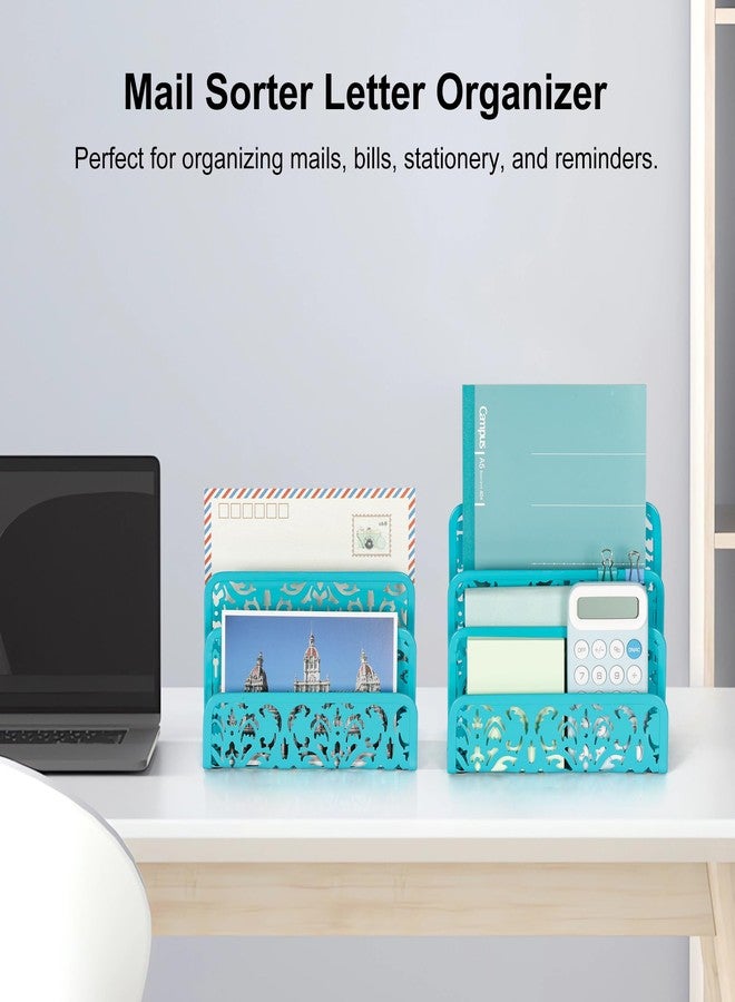 EasyPAG Mail Organizer Countertop 2pc Desk Mail Sorter for Envelope 3-Slot Vertical Letter Holder for Office, Home, School, Dark Teal - Image 3