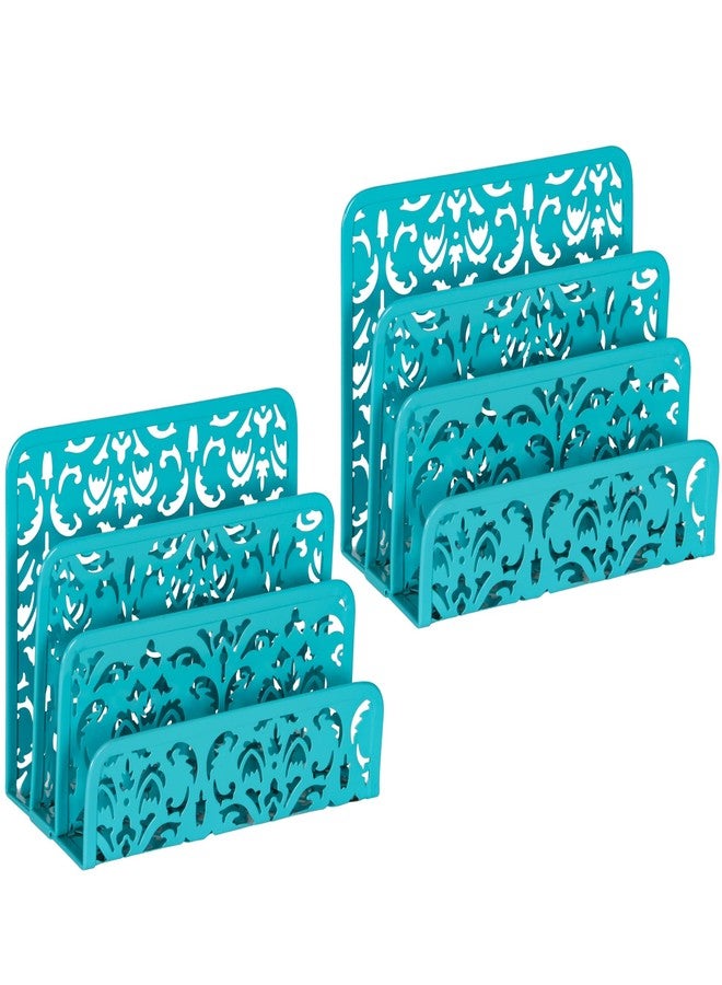 EasyPAG Mail Organizer Countertop 2pc Desk Mail Sorter for Envelope 3-Slot Vertical Letter Holder for Office, Home, School, Dark Teal - Image 1