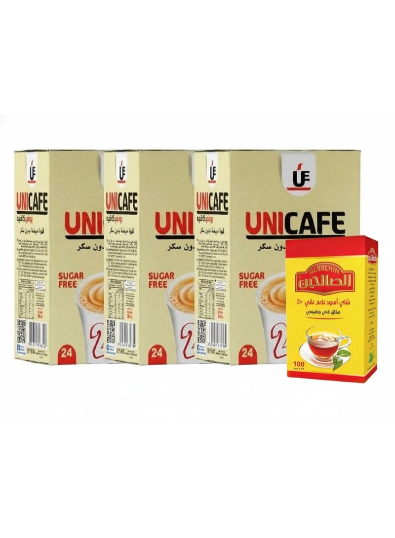 يوني كافيه مزيج قهوة يوني كافية 2 في 1 الفورية بدون سكر - 24 ظرف × 12 جم - عرض توفير 3 عبوات + علبة هدية شاي الصالحين 100 جرام - Image 1