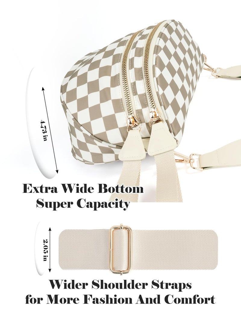 MEISEY Black and White Checkered Crossbody Bag Bum Bag for Women,Spacious Checkered Purse Fanny Packs Belt Bag (Khaki Beige Checkered) - Image 5