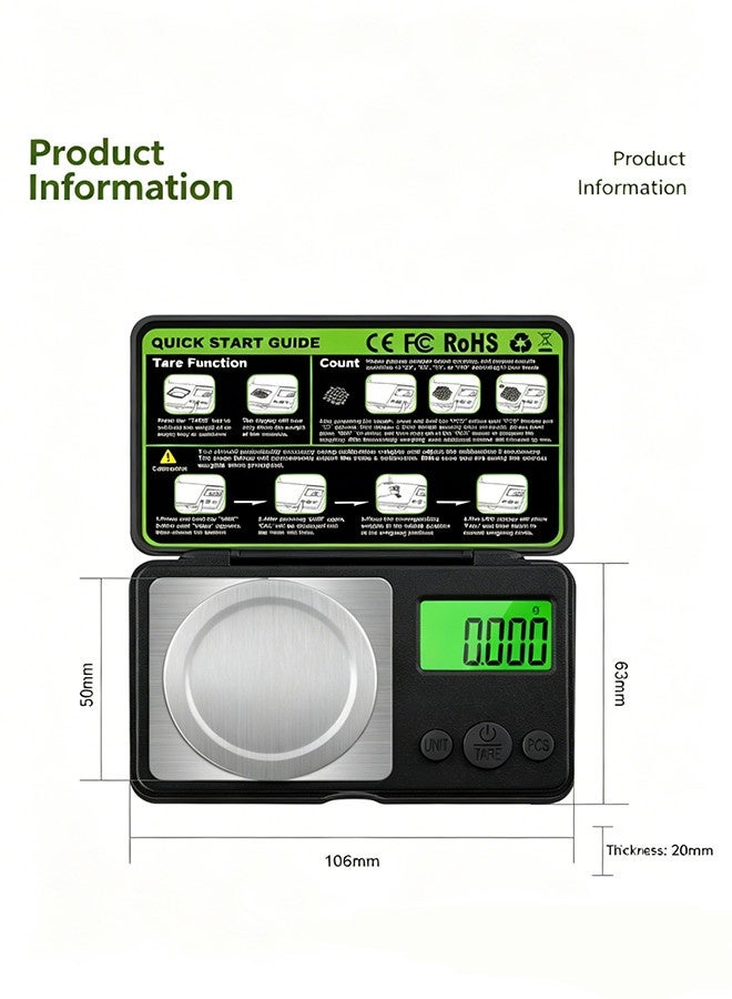 Digital Scale 50g/0.001g,6 Units Conversion-g/oz/ozt/dwt/ct/gn, Mini Scale,Pocket Scale,LCD Display,with 2 Batteries-20g Weights-Tweezers Weighing Tray,Suitable for Jewellery-Goldsmithing-Food-Powder and Spices,Measuring Tools Multifunction,Premium Digital Electronic Scale - Image 2