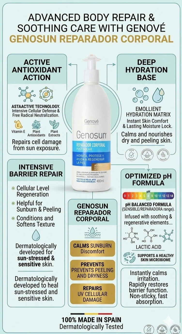 Genove  Genové Genosun Crema Postsolar Reparador Corporal 400ml | After Sun Body Lotion with Astaxactive Antioxidants| Soothing Sunburn Relief Cream  | Best Price UAE