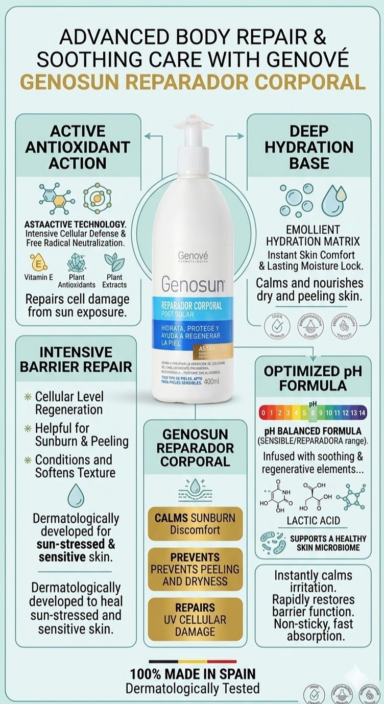 Genove Genové Genosun Crema Postsolar Reparador Corporal 400ml | After Sun Body Lotion with Astaxactive Antioxidants| Soothing Sunburn Relief Cream - Image 5
