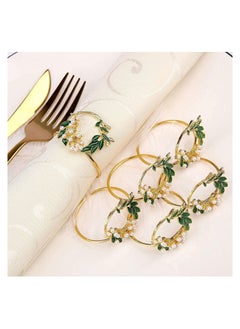 Y&D 6 PCS Pearl Flower Napkin Rings Wedding, Golden Serviette Buckle Holder for Family Gathering, Dinner Party Table Decoration (Golden)  - Image 1