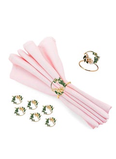 Y&D 6 PCS Pearl Flower Napkin Rings Wedding, Golden Serviette Buckle Holder for Family Gathering, Dinner Party Table Decoration (Golden)  - Image 2