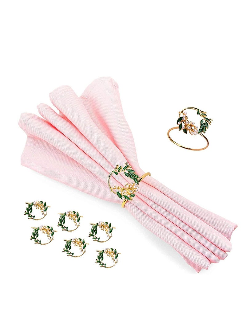 Y&D 6 PCS Pearl Flower Napkin Rings Wedding, Golden Serviette Buckle Holder for Family Gathering, Dinner Party Table Decoration (Golden)  - Image 2