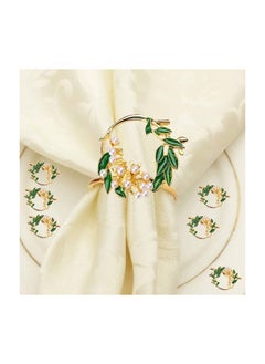 Y&D 6 PCS Pearl Flower Napkin Rings Wedding, Golden Serviette Buckle Holder for Family Gathering, Dinner Party Table Decoration (Golden)  - Image 4