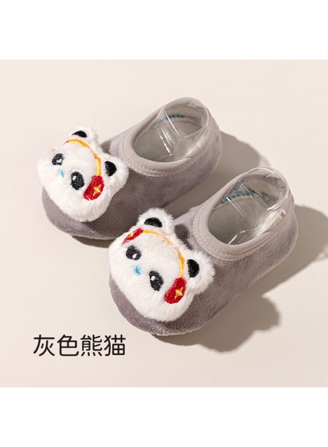 New Baby Non-slip Floor Socks Autumn And Winter Infant Cartoon Silver Fox Velvet Toddler Socks Children's Home Soft-soled Shoes