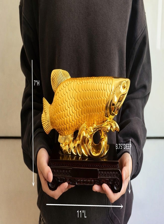 بيتر ديكور تمثال سمكة أروانا الذهبية من Betterdecor، رمز الثروة الذهبية وفقًا لفنغ شوي، قطعة ديكور مثالية للمنزل والمكتب، وأفضل هدية - 11 بوصة - Image 4