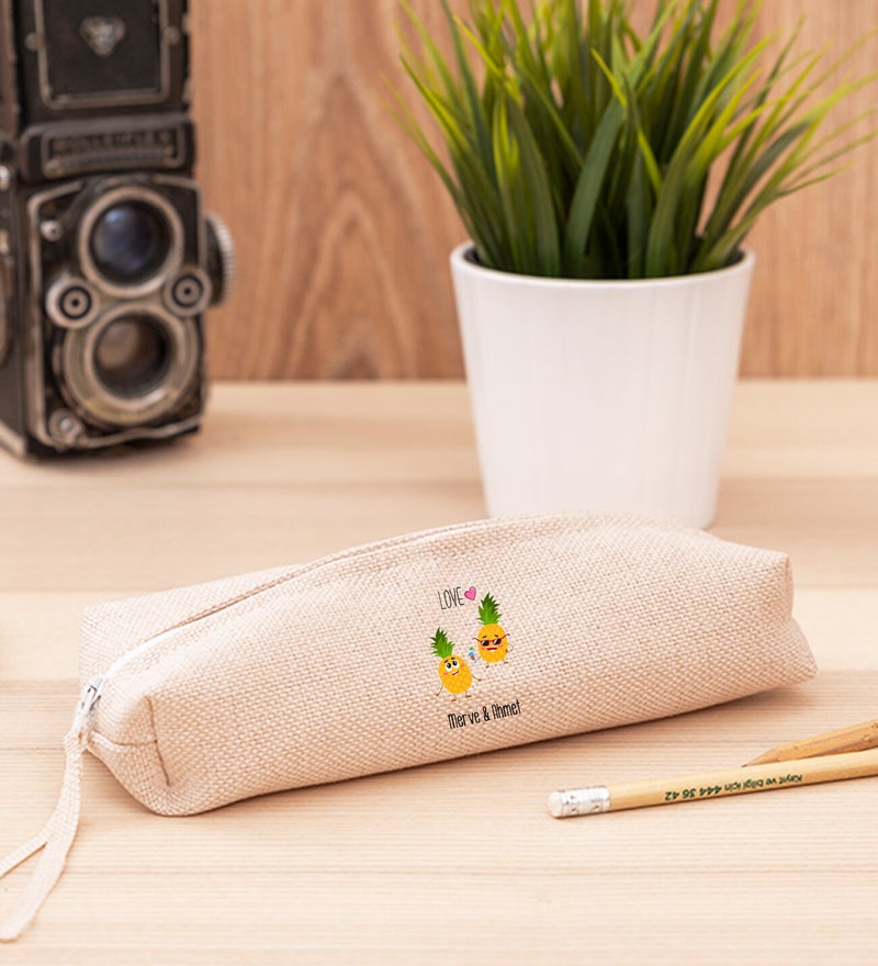 Hediye Dükkanı Gift Shop Personalized Cute Pineapples Linen Cloth Pencil Holder