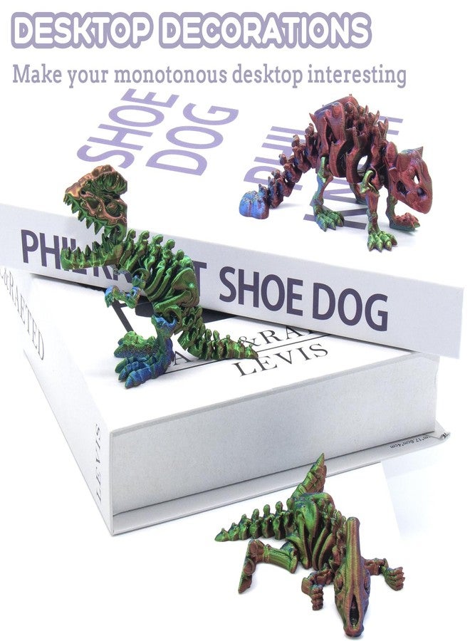 DEFORAGE 3pcs 3D Printed Dinosaur Skeleton 3D Animals, 3D Printed Ankylosaurus Dilophosaurus Parasaurolophus Rex Flexible Fidget, Holiday Party Birthday Home Desk - Image 4