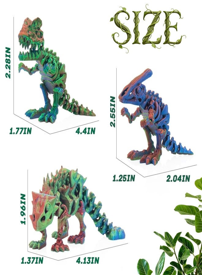 DEFORAGE 3pcs 3D Printed Dinosaur Skeleton 3D Animals, 3D Printed Ankylosaurus Dilophosaurus Parasaurolophus Rex Flexible Fidget, Holiday Party Birthday Home Desk - Image 2