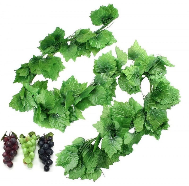 HECATY 12 Strands 90 ft Artificial Fake Grape Vines with 3 Strings Grapes  Hanging Plant Large Leaves Garland for Wedding Party Store Home Decor Indoor Outdoors - Image 1