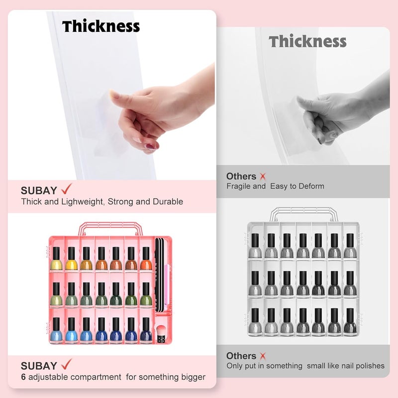 Subay 2 Pcs Portable Nail Polish Organizer, Clear Double Side Nail Polish Holder,Gel Nail Storage for 48 Bottles with 6 Adjustable Dividers in Each Side Space Saver - Image 3